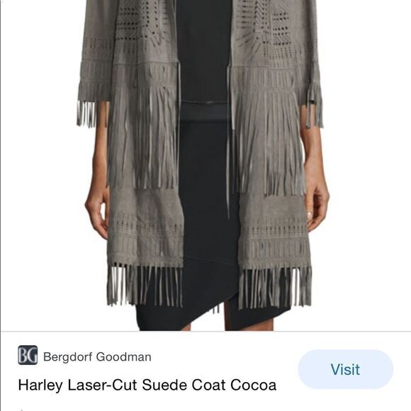 Elie Tahari Harley Laser-Cut Suede Coat, Cocoa - Picture 11 of 11